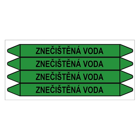 Značení potrubí, znečištěná voda,4 ks, 250 × 26 mm